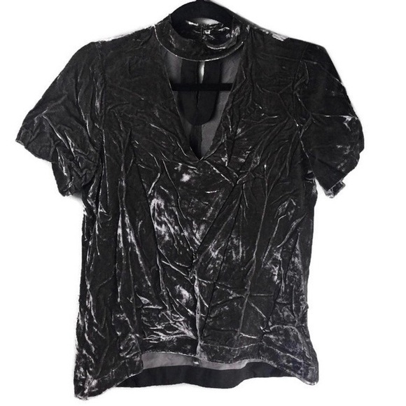 Madewell Velvet Silk Choker Cutout Keyhole Back Short Sleeve Top Size Small - Picture 3 of 11